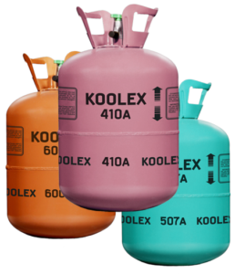 Three KOOLEX refrigerant gas cylinders